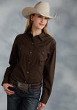 Roper Womens Brown Solid Long Sleeve Western Snap Shirt - Roper