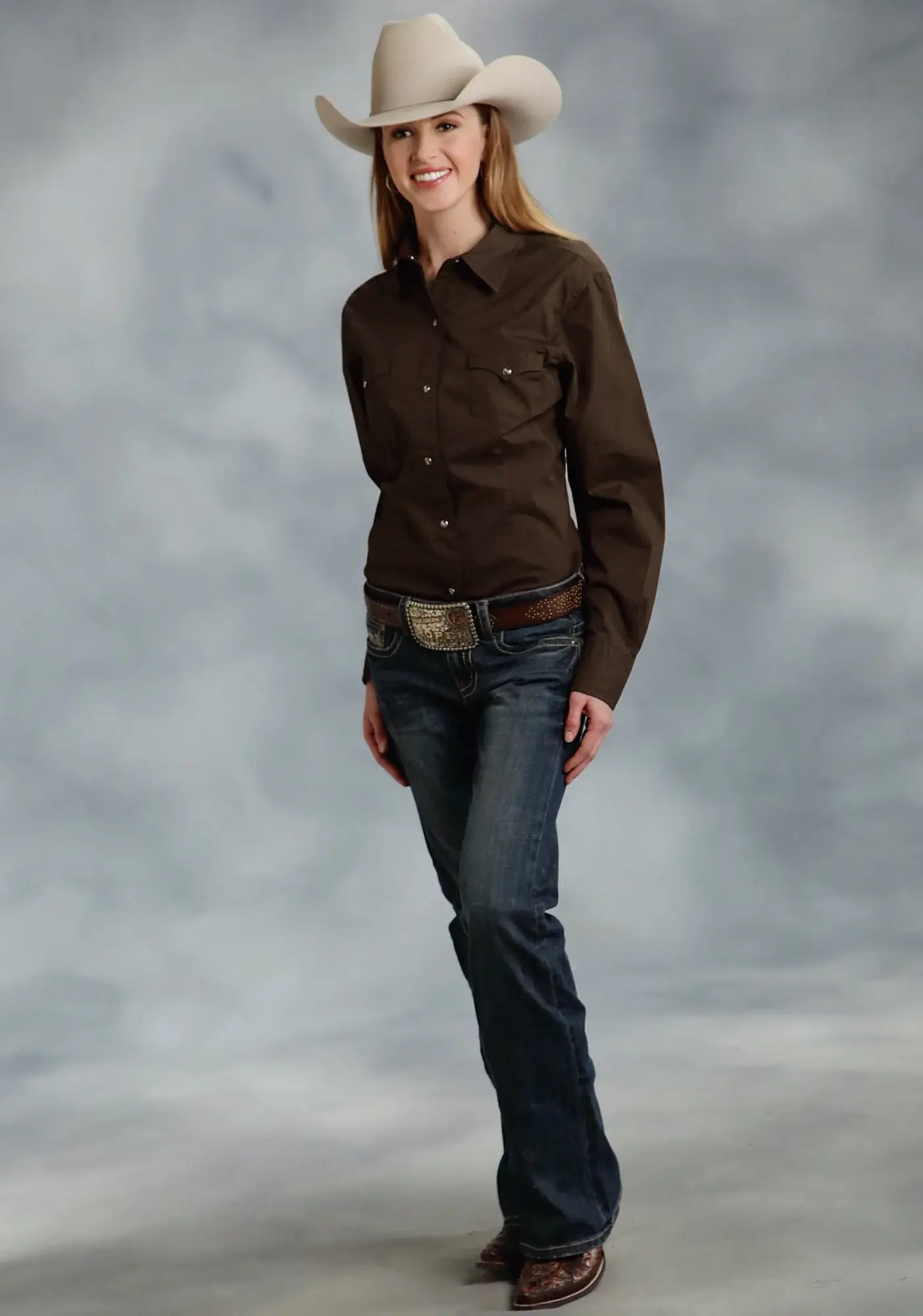 Roper Womens Brown Solid Long Sleeve Western Snap Shirt - Roper - Flyclothing LLC