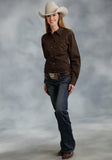 Roper Womens Brown Solid Long Sleeve Western Snap Shirt - Roper