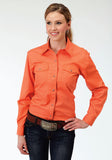 Roper Womens Orange Long Sleeve Western Snap Shirt Solid - Roper
