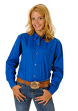 Roper Womens Royal Blue Solid Long Sleeve Western Button Shirt - Roper