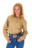 Roper Womens Solid Brown Poplin Long Sleeve Button Western Shirt - Roper