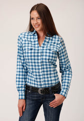 Roper Womens Long Sleeve Button New Stretch Check Western Shirt
