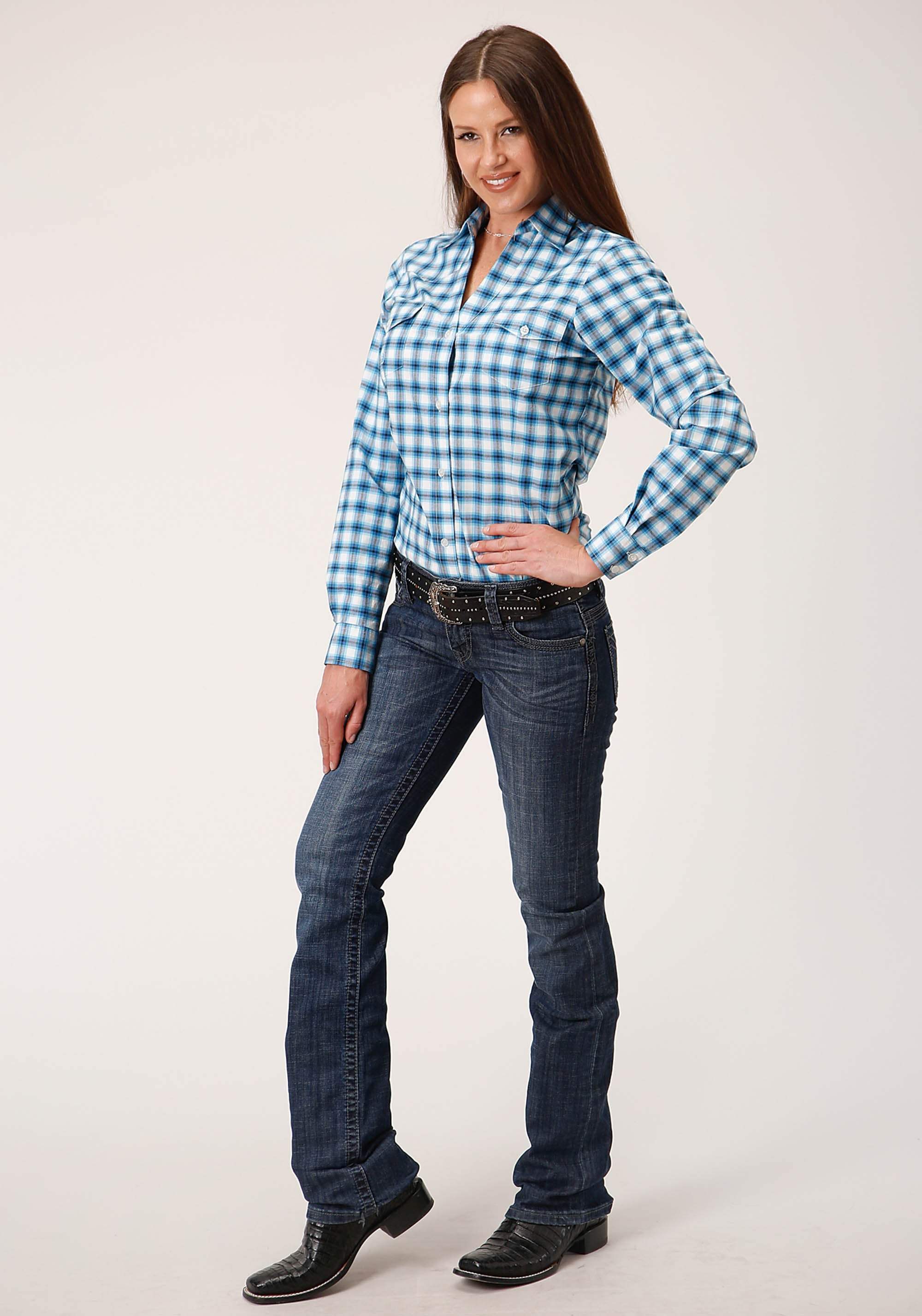 Roper Womens Long Sleeve Button New Stretch Check Western Shirt - Roper - Flyclothing LLC