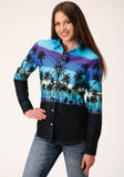 Roper Womens Long Sleeve Snap Beach Roundup Border Western Shirt - Roper
