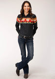 Roper Womens Long Sleeve Snap Red Mesa Border Scenic Western Shirt - Roper
