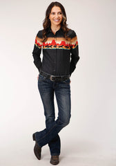 Roper Womens Long Sleeve Snap Red Mesa Border Scenic Western Shirt - Roper