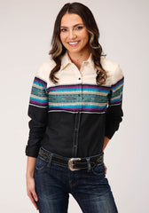 Roper Womens Long Sleeve Snap Greenline Serape Border Western Shirt - Roper