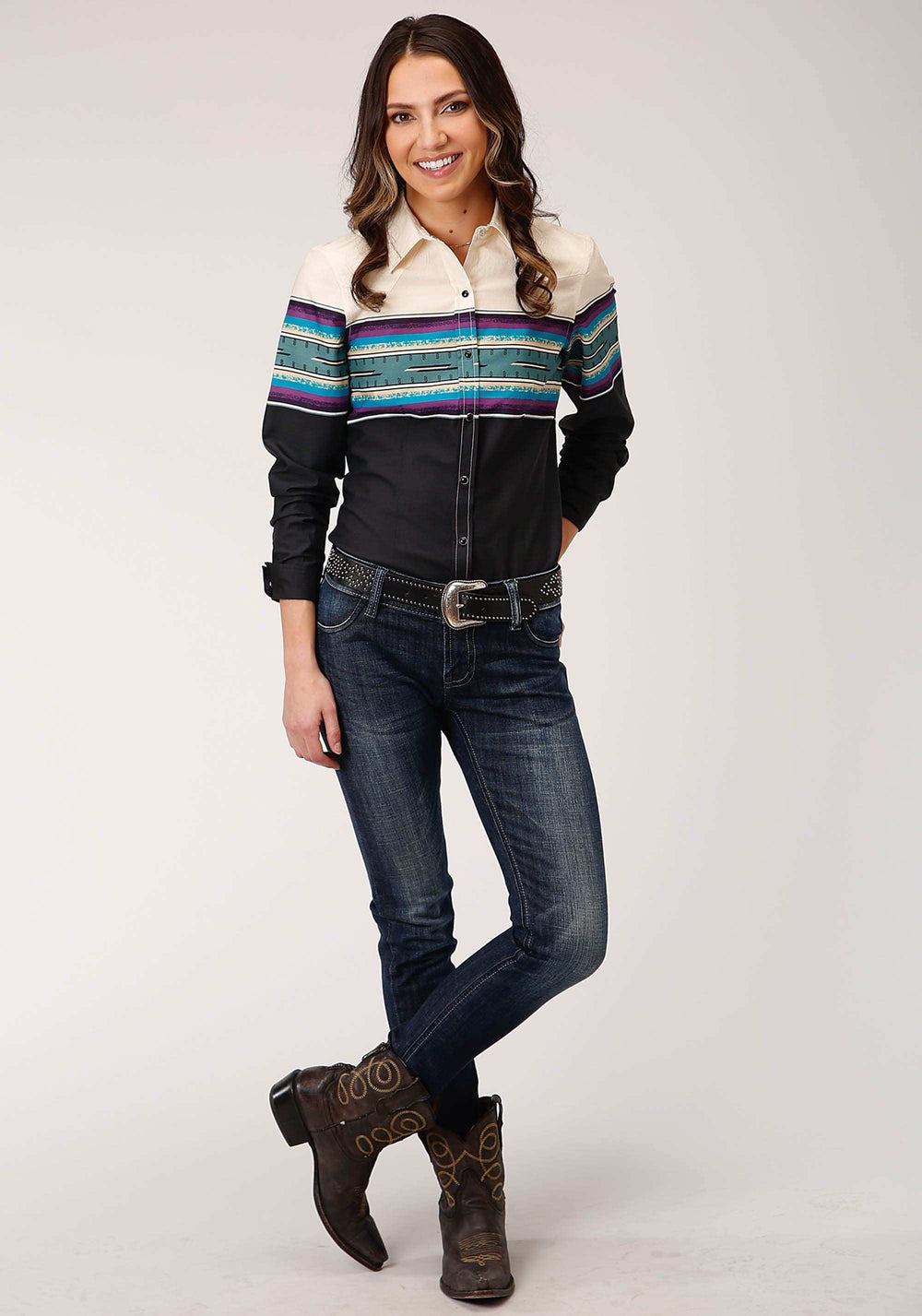 Roper Womens Long Sleeve Snap Greenline Serape Border Western Shirt - Roper - Flyclothing LLC