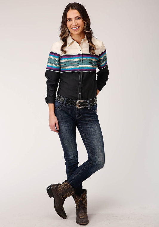 Roper Womens Long Sleeve Snap Greenline Serape Border Western Shirt - Roper