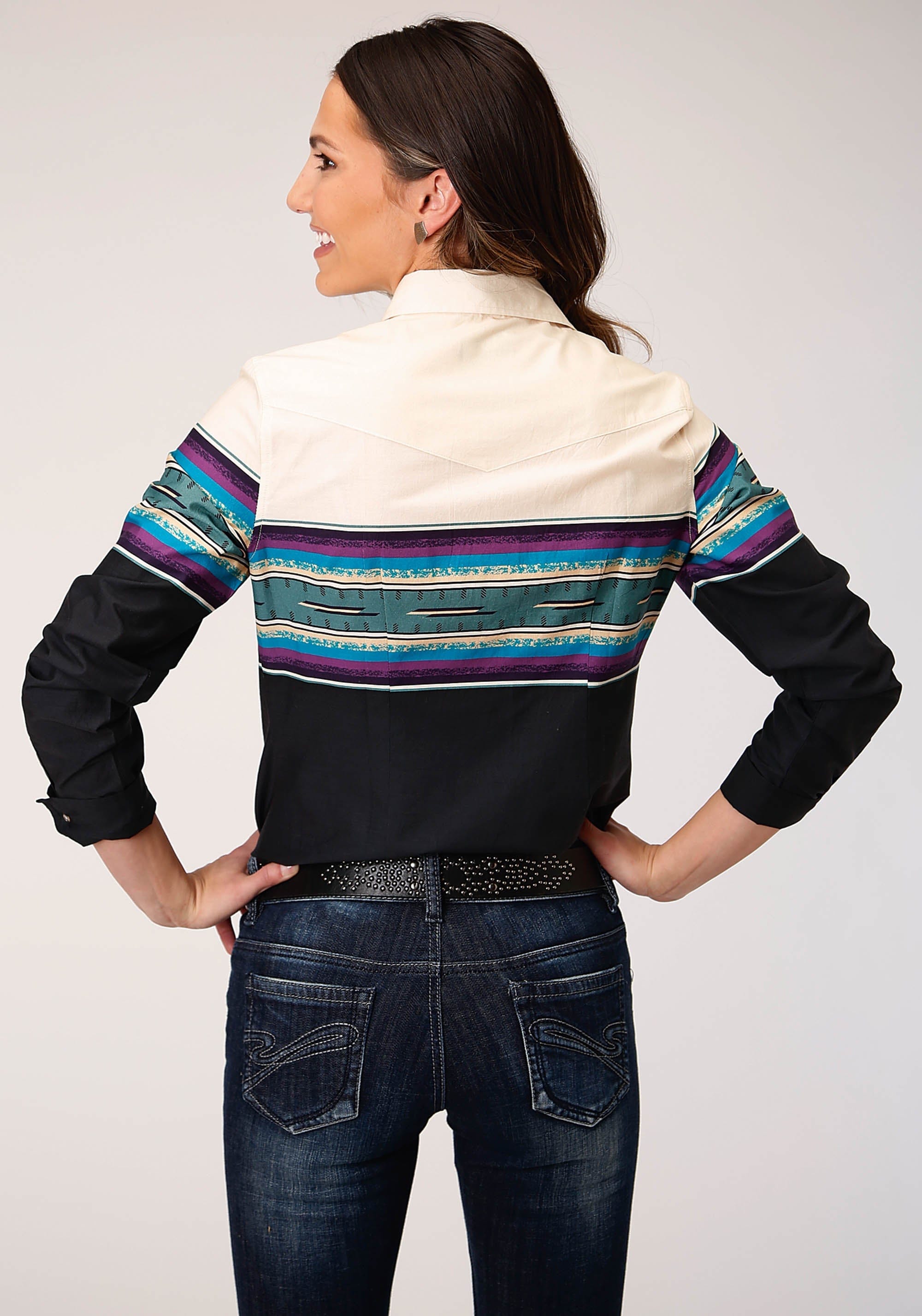 Roper Womens Long Sleeve Snap Greenline Serape Border Western Shirt - Roper