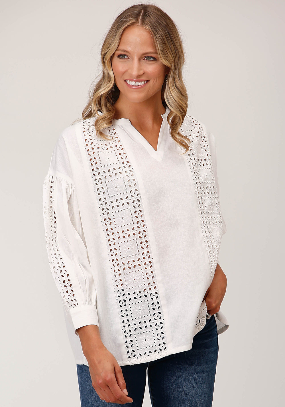 Roper Womens Long Sleeve 3 Qtr Sleeve Peasant Blouse - Roper