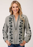 Roper Womens Long Sleeve Poly Crepe Vneck Placket Blouse - Roper