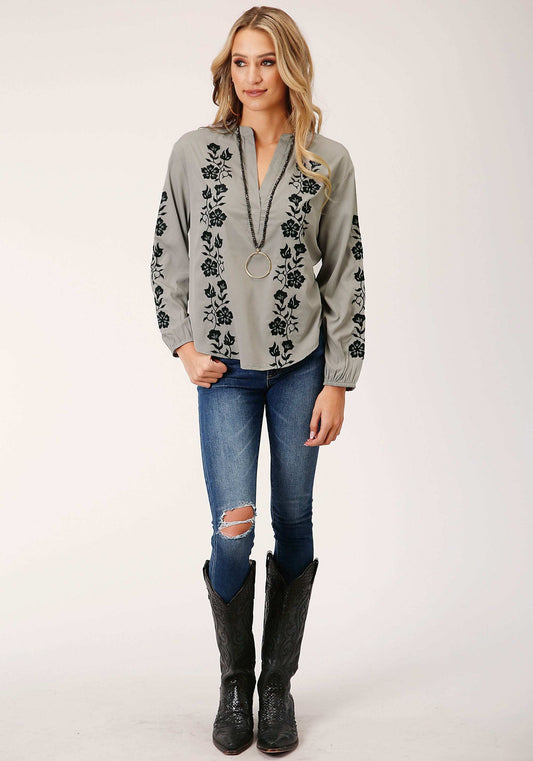 Roper Womens Long Sleeve Poly Crepe Vneck Placket Blouse - Roper - Flyclothing LLC