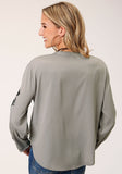 Roper Womens Long Sleeve Poly Crepe Vneck Placket Blouse - Roper