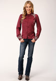 Roper Womens Long Sleeve Wine Poly Satin Btn Frt Blouse - Roper