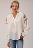 Roper Womens Long Sleeve Cotton Viscose Peasant Blouse - Roper