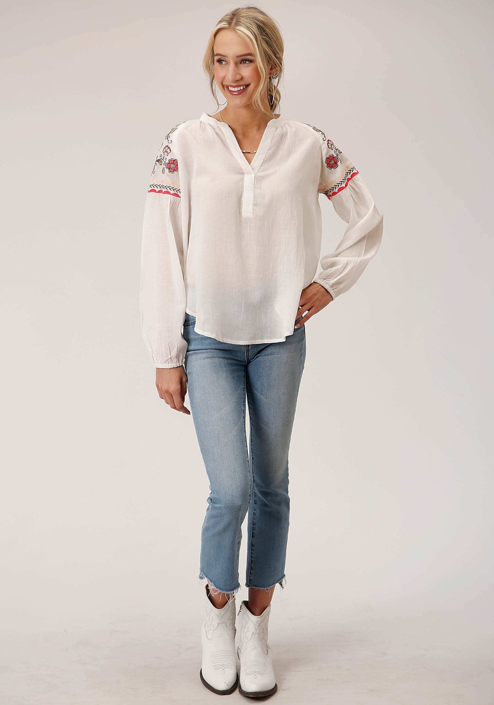 Roper Womens Long Sleeve Cotton Viscose Peasant Blouse - Roper - Flyclothing LLC