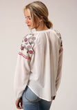 Roper Womens Long Sleeve Cotton Viscose Peasant Blouse - Roper