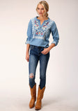 Roper Womens Long Sleeve Denim Shirt Blouse - Roper