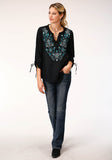 Roper Womens Long Sleeve Rayon Challis Peasant Blouse - Roper