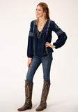 Roper Womens Long Sleeve Poly Crepe V Neck Peasant Blouse - Roper