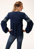 Roper Womens Long Sleeve Poly Crepe V Neck Peasant Blouse - Roper