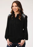 Roper Womens Long Sleeve Crinkle Rayon Blouse - Roper
