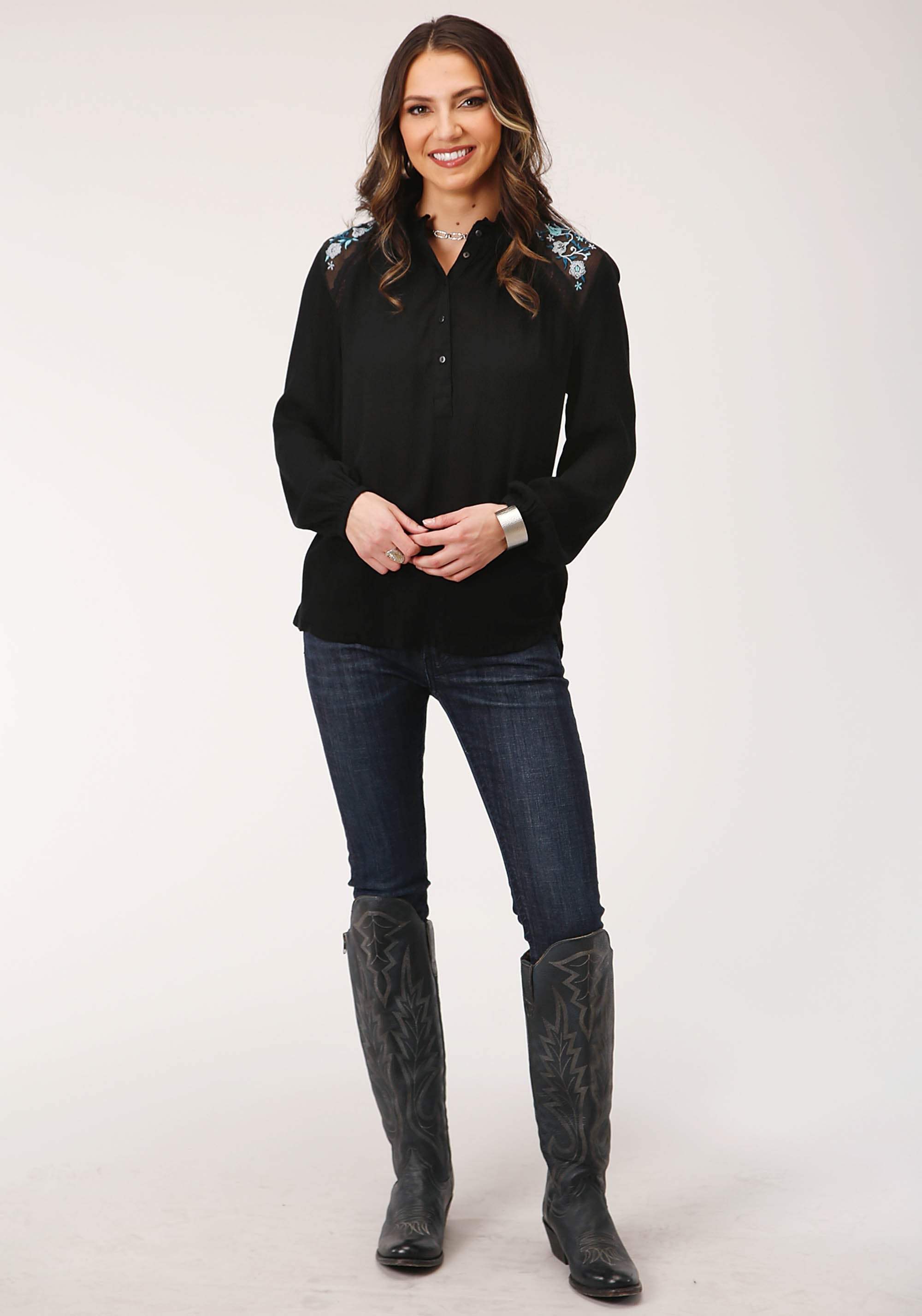 Roper Womens Long Sleeve Crinkle Rayon Blouse - Roper - Flyclothing LLC