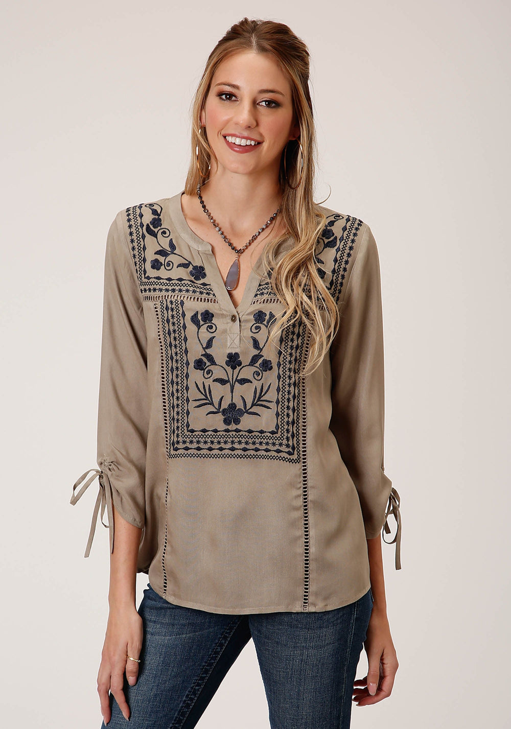 Roper Womens Long Sleeve Rayon Challis Peasant Blouse - Roper