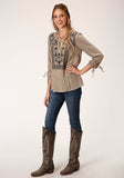Roper Womens Long Sleeve Rayon Challis Peasant Blouse - Roper