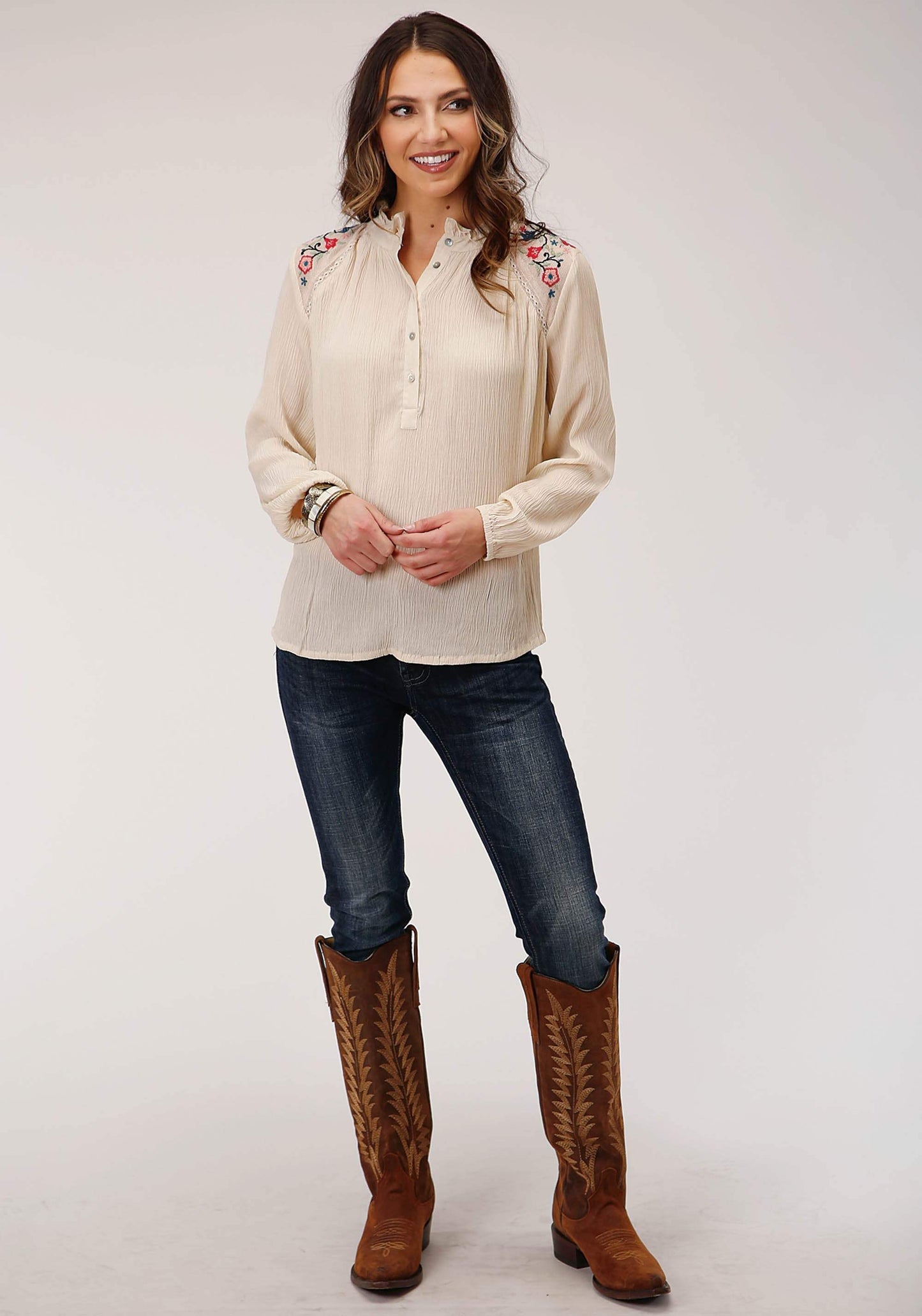 Roper Womens Long Sleeve Crinkle Rayon Blouse - Roper - Flyclothing LLC