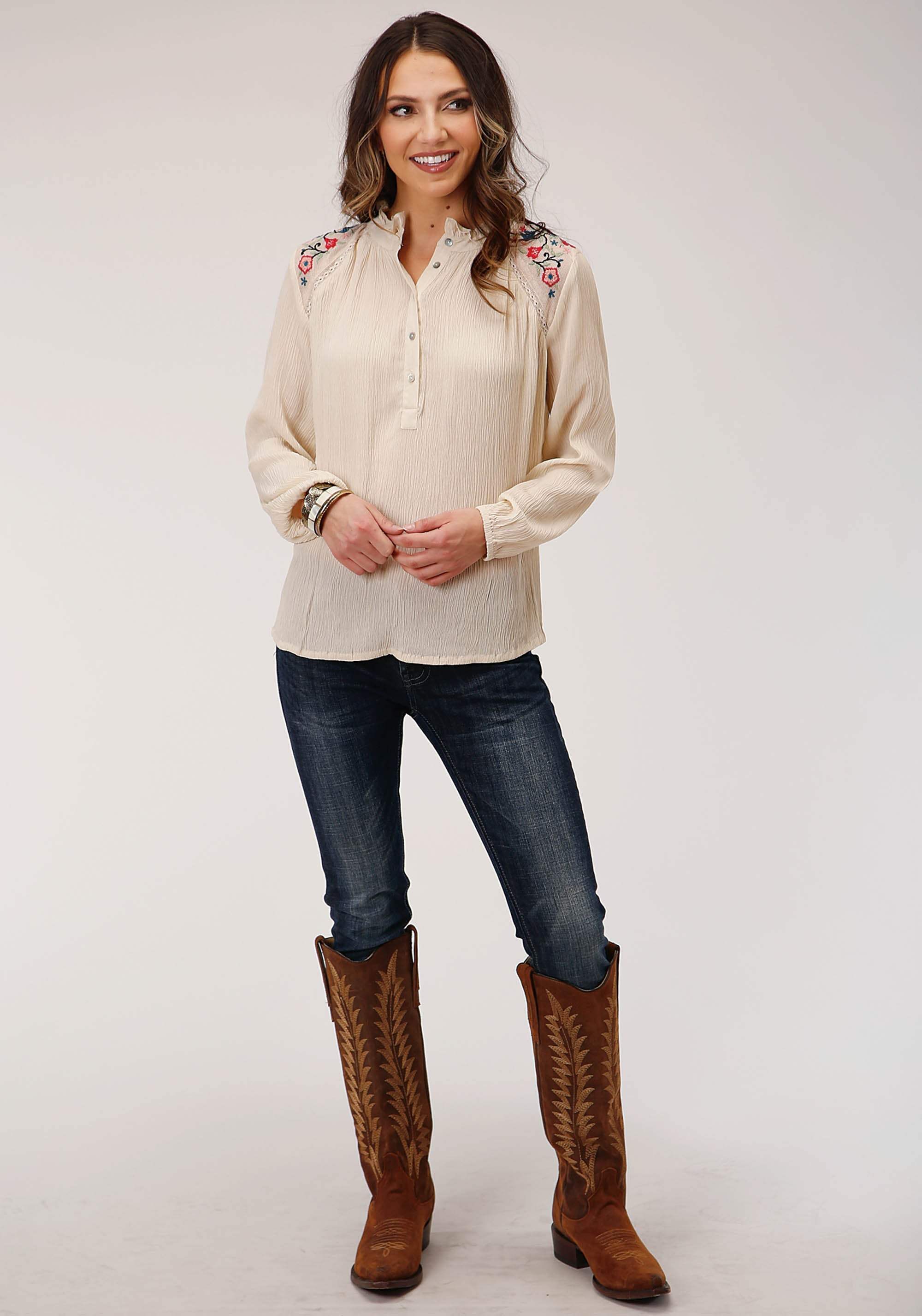 Roper Womens Long Sleeve Crinkle Rayon Blouse - Roper - Flyclothing LLC