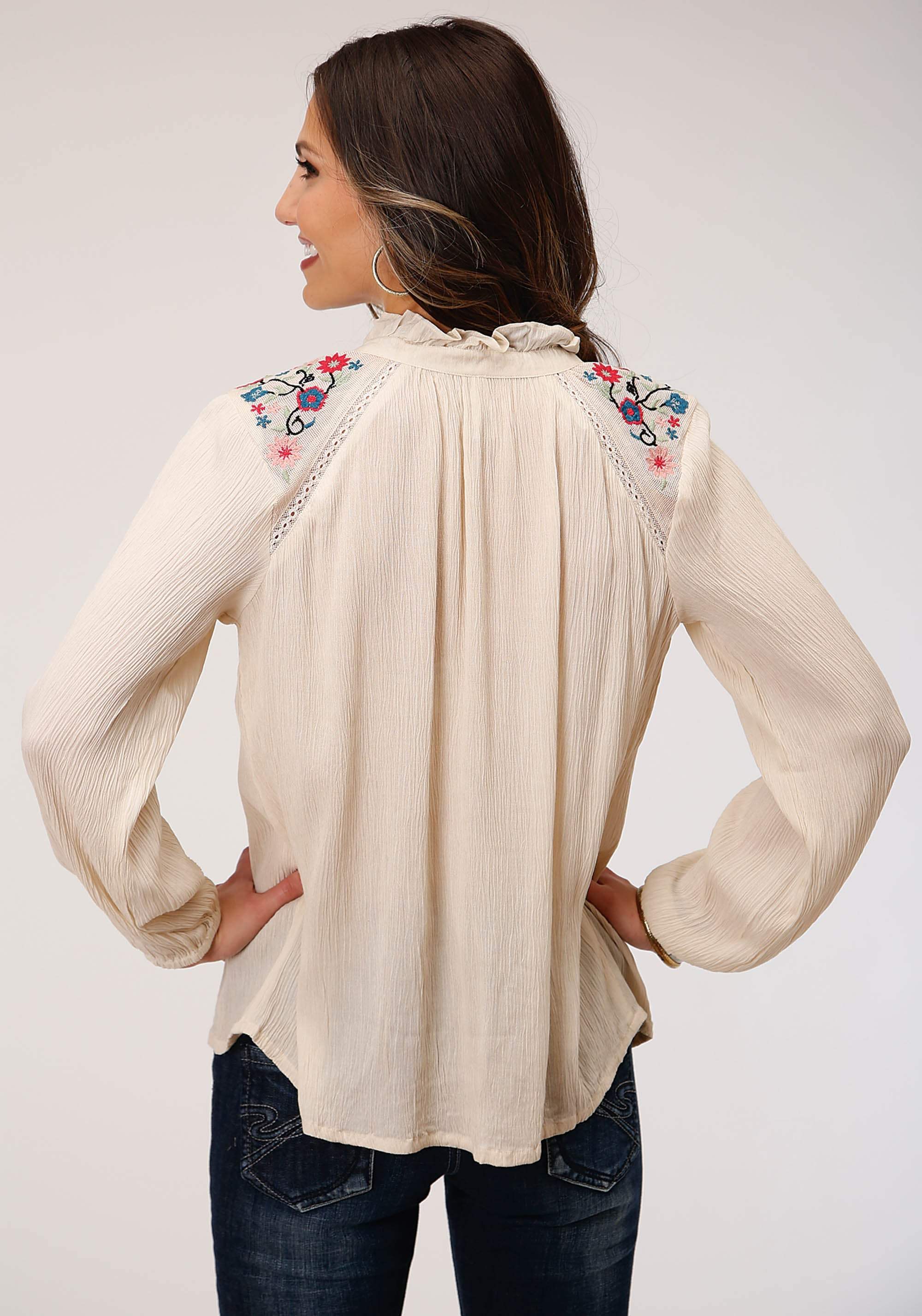 Roper Womens Long Sleeve Crinkle Rayon Blouse - Roper - Flyclothing LLC