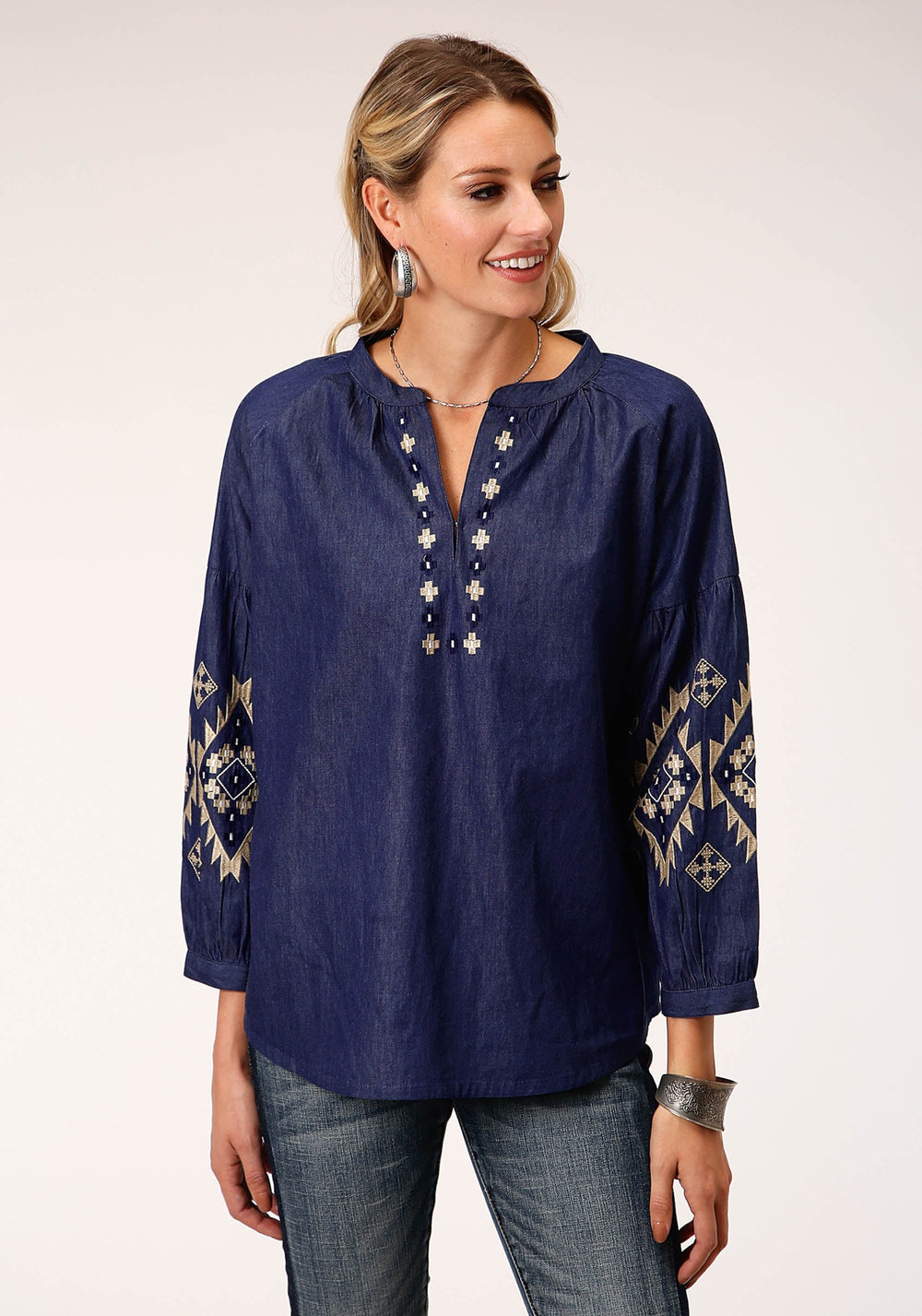 Roper Womens Long Sleeve Indigo Denim Blouse - Roper