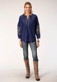 Roper Womens Long Sleeve Indigo Denim Blouse - Roper