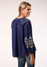 Roper Womens Long Sleeve Indigo Denim Blouse - Roper - Flyclothing LLC