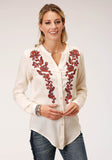 Roper Womens Long Sleeve Cream Solid Rayon Challis Blouse - Roper