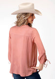 Roper Womens Long Sleeve Dk Coral Solid Rayon Peasant Blouse - Roper