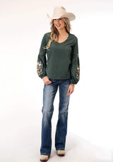 Roper Womens Long Sleeve Charcoal Grey Poly Crepe Blouse - Roper - Flyclothing LLC