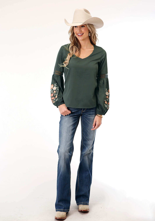 Roper Womens Long Sleeve Charcoal Grey Poly Crepe Blouse - Roper - Flyclothing LLC