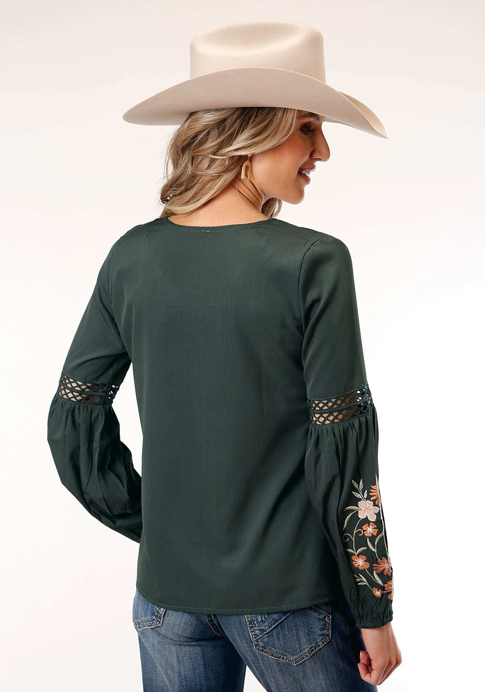 Roper Womens Long Sleeve Charcoal Grey Poly Crepe Blouse - Roper - Flyclothing LLC