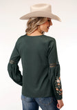 Roper Womens Long Sleeve Charcoal Grey Poly Crepe Blouse - Roper