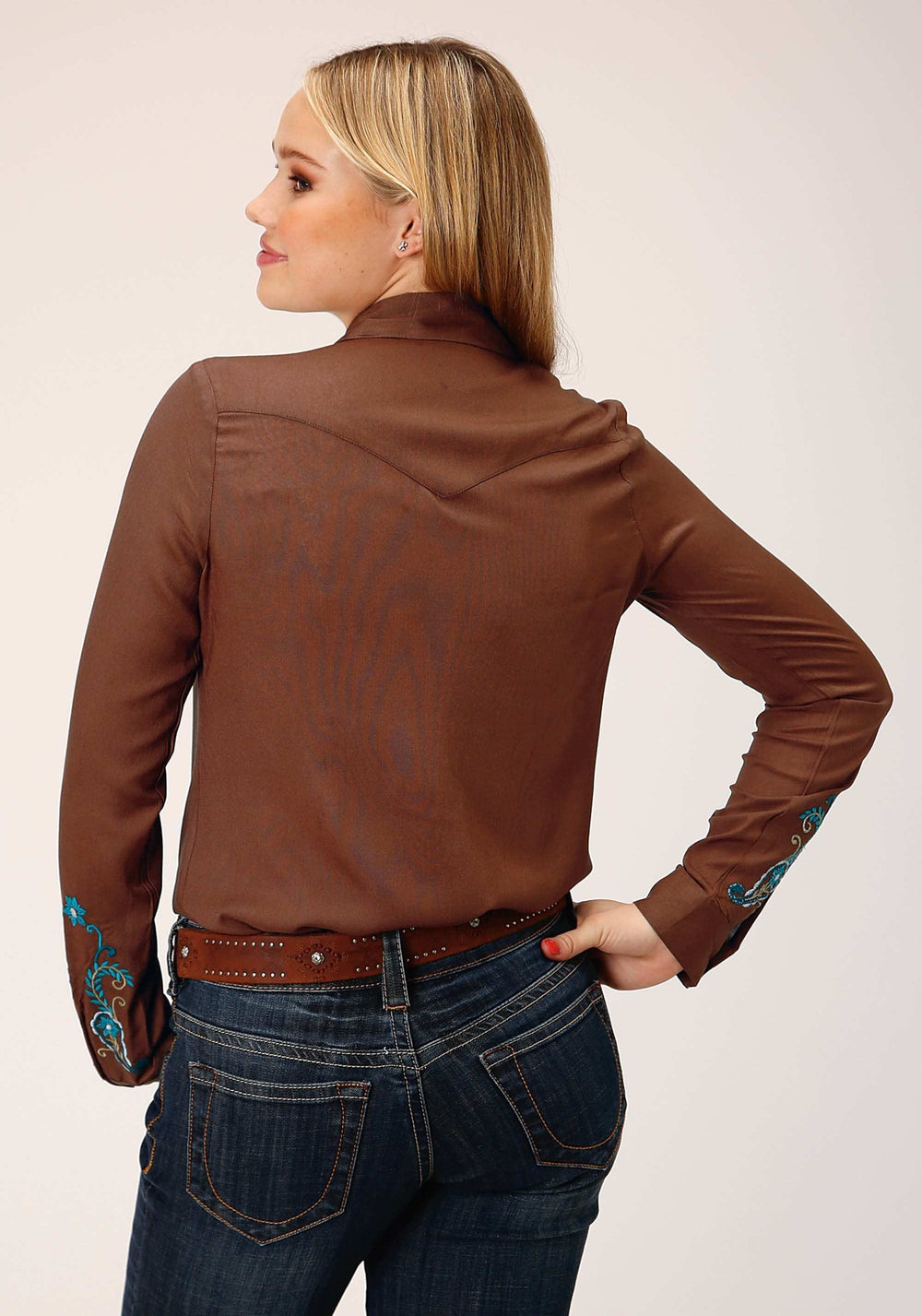 Roper Womens Long Sleeve Snap Solid Brown Rayon Shirt Western Shirt - Roper - Flyclothing LLC