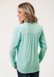Roper Womens Long Sleeve Solid Aqua Rayon Blouse - Roper