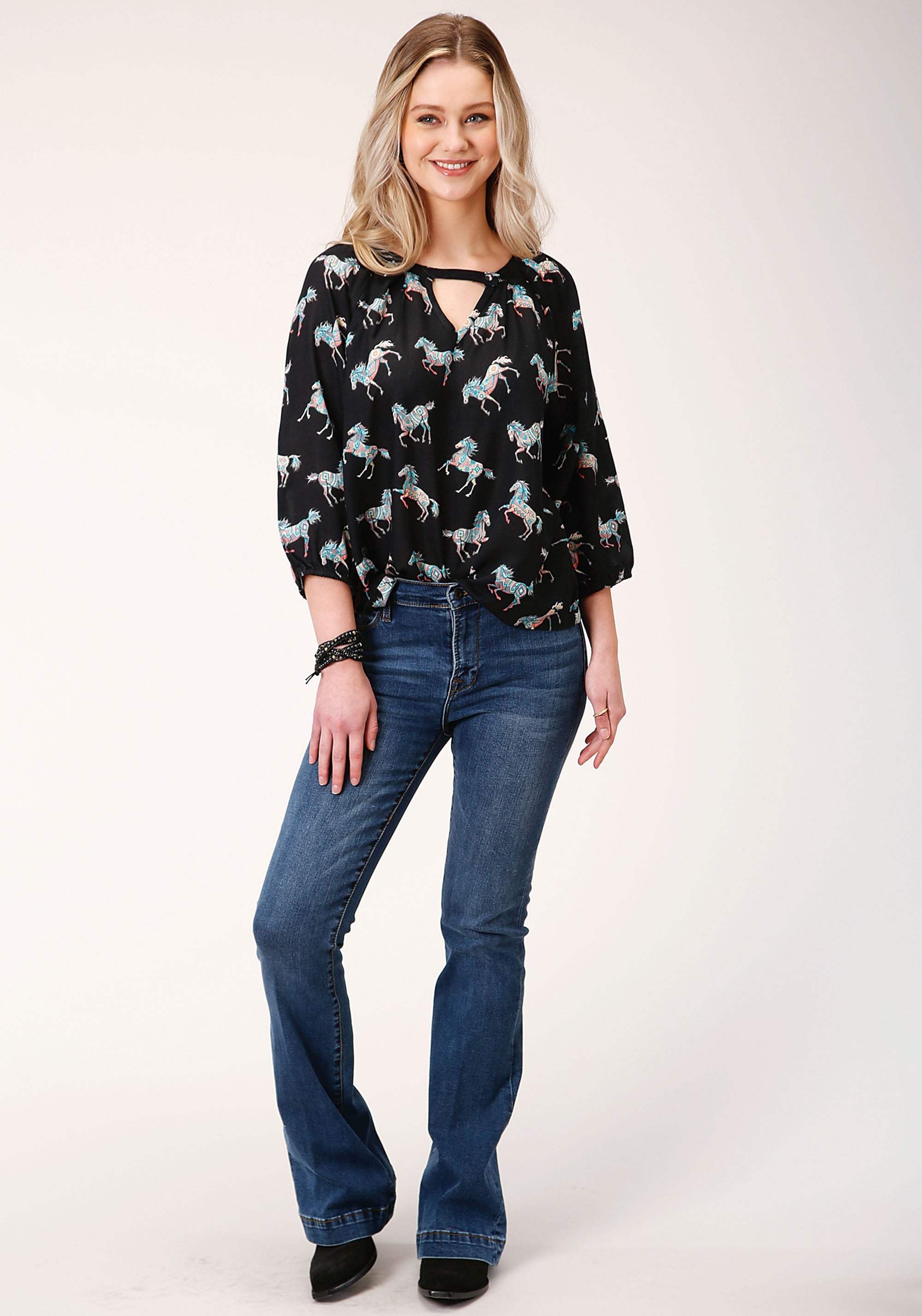 Roper Womens Long Sleeve Wild Horse Print Rayon Long Sleeve Blouse - Roper - Flyclothing LLC