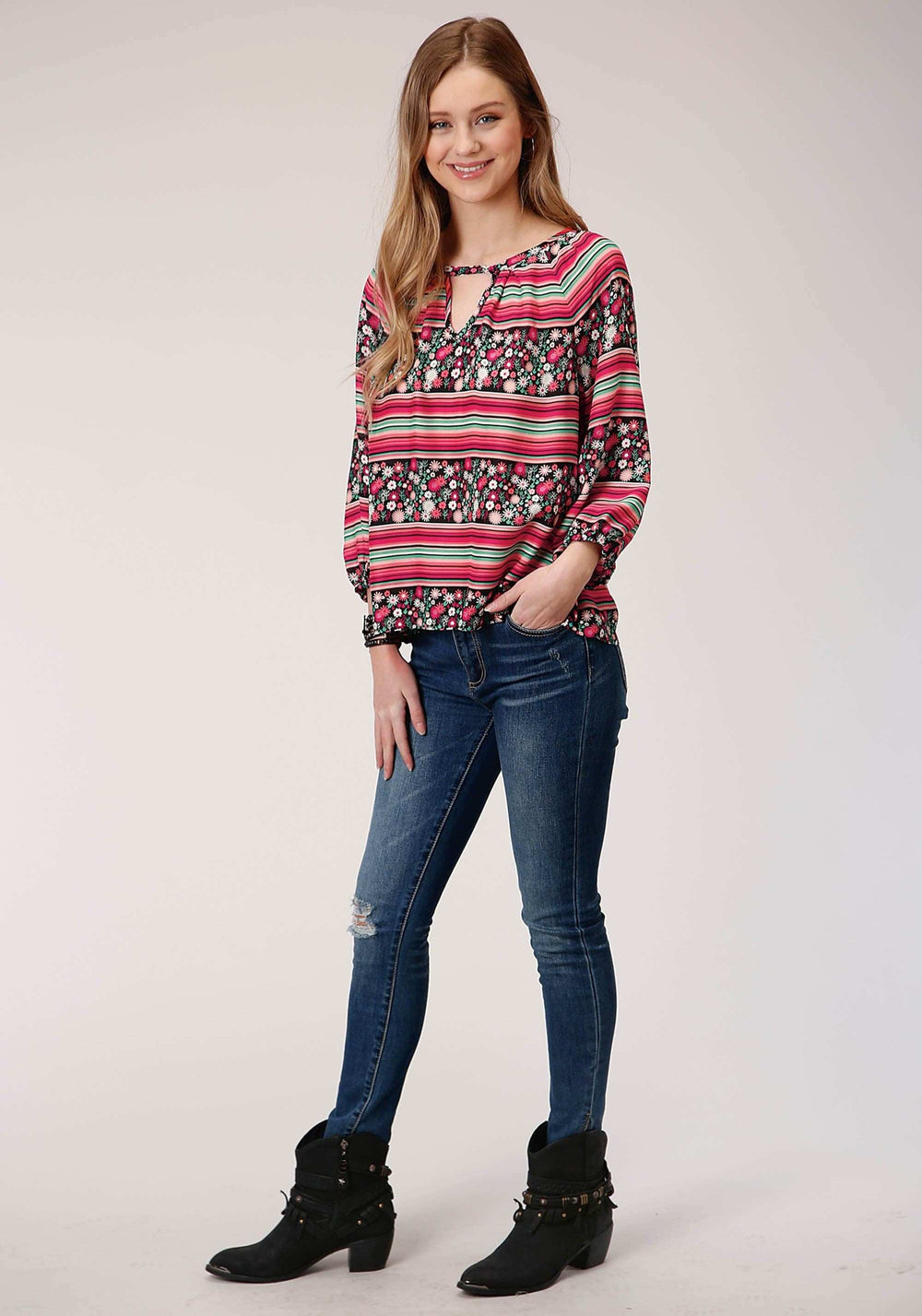 Roper Womens Long Sleeve Floral Print Rayon Peasant Blouse - Roper - Flyclothing LLC