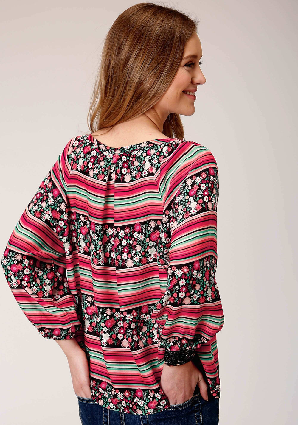 Roper Womens Long Sleeve Floral Print Rayon Peasant Blouse - Roper - Flyclothing LLC