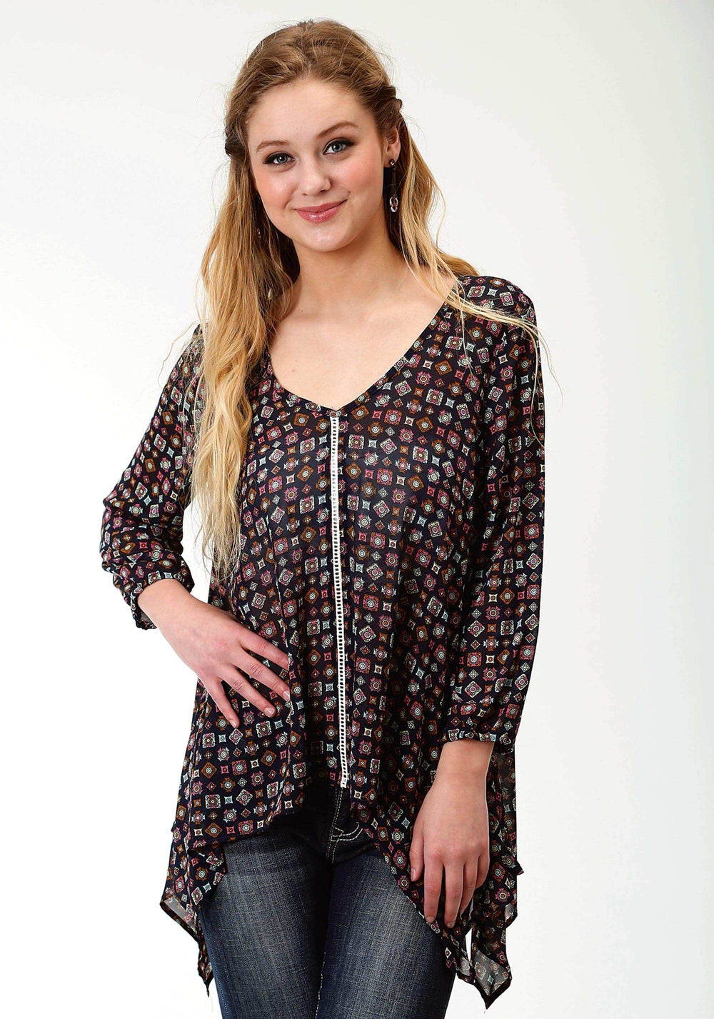 Roper Womens Multicolored Print Long Sleeve Tunic Length Western Shirt - Roper - Flyclothing LLC