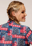 Roper Womens Long Sleeve Snap Bandana Print Rayon Western Western Shirt - Roper
